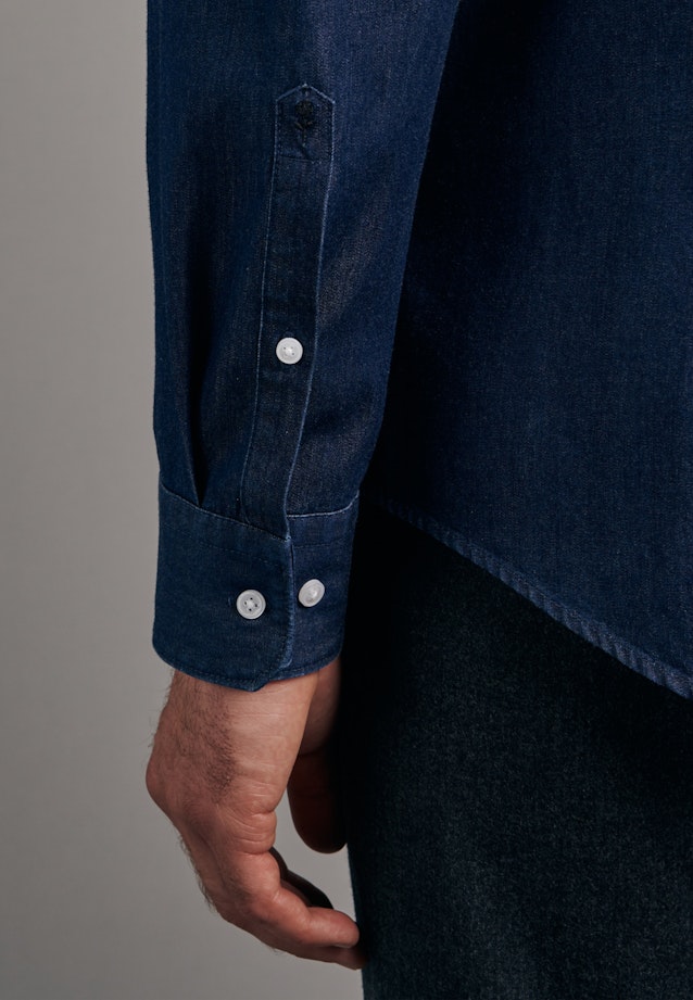 Denim Business Hemd in Shaped mit Button-Down-Kragen in Dunkelblau |  Seidensticker Onlineshop