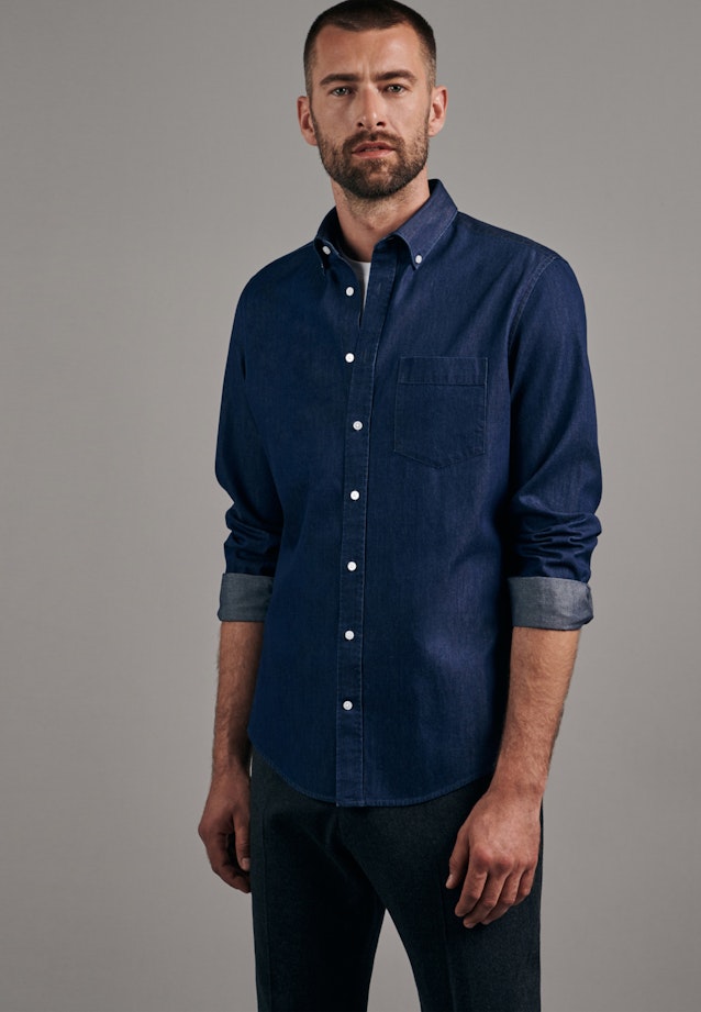 Denim Business Hemd in Shaped mit Button-Down-Kragen in Dunkelblau |  Seidensticker Onlineshop