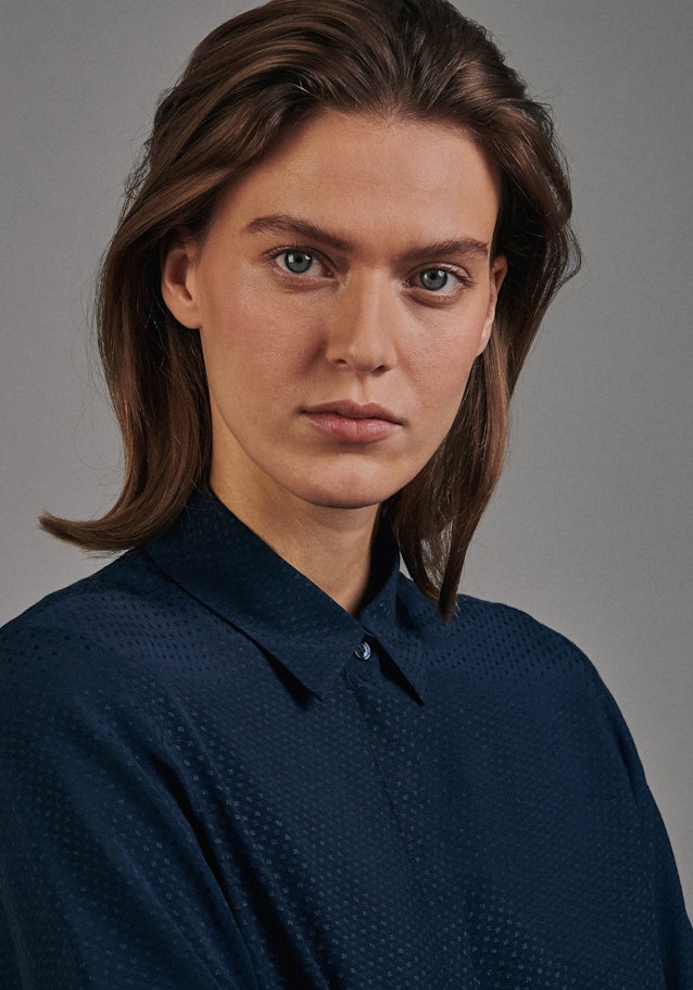 Lange mouwen Jacquard Shirtblouse in Donkerblauw |  Seidensticker Onlineshop