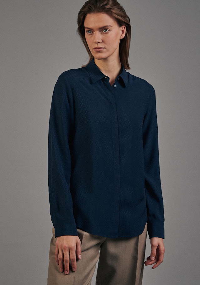 Lange mouwen Jacquard Shirtblouse in Donkerblauw |  Seidensticker Onlineshop