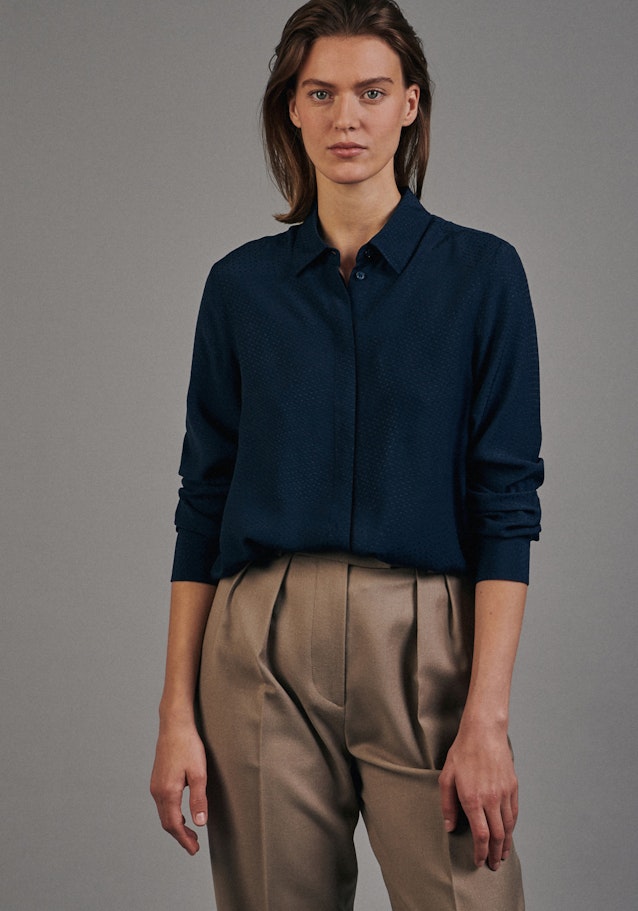 Long sleeve Jacquard Shirt Blouse in Dark Blue |  Seidensticker Onlineshop