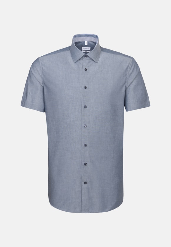 Non-iron Chambray Short sleeve Business Shirt in Slim with Kent-Collar in Dark Blue |  Seidensticker Onlineshop