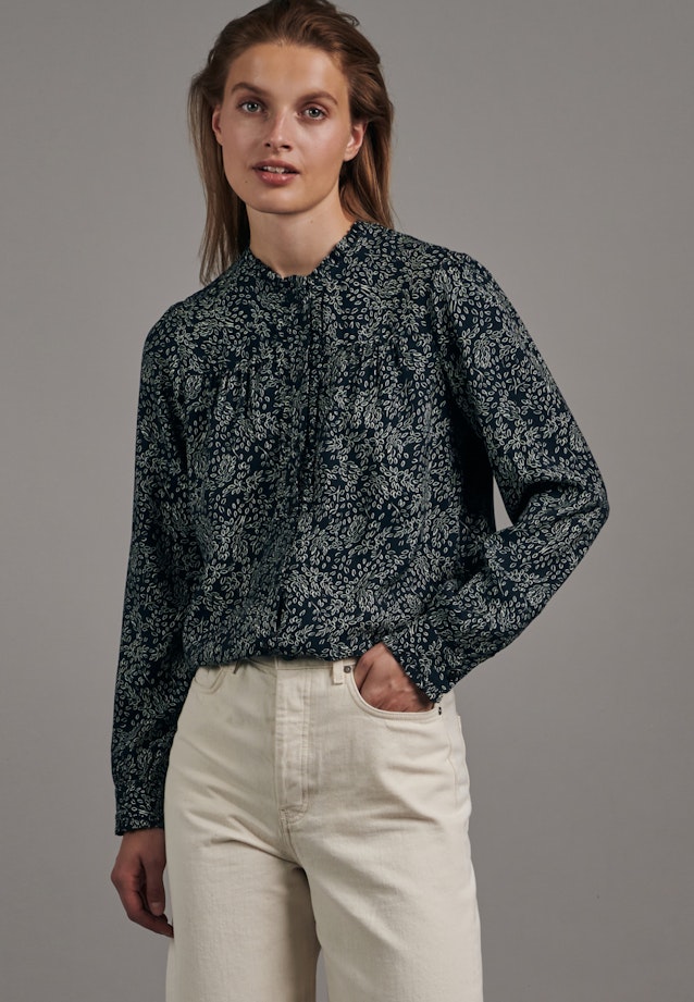 Regular fit Stehkragenbluse Floral in Dunkelblau |  Seidensticker Onlineshop