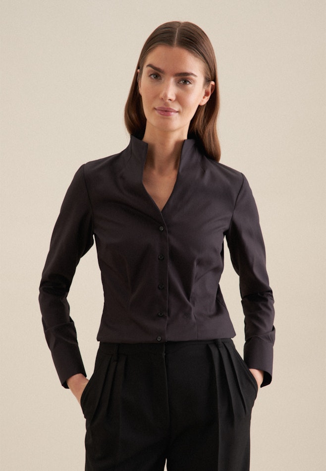 Blouse col Calice Popeline sans repassage dans Noir | Boutique en ligne Seidensticker