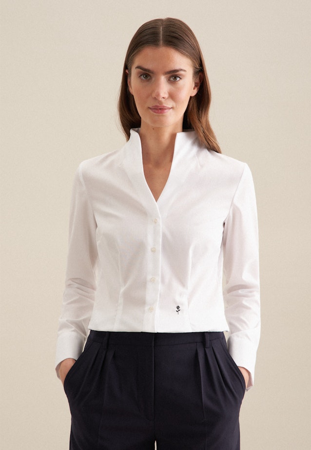 Blouse col Calice Popeline sans repassage in Blanc |  Seidensticker Onlineshop