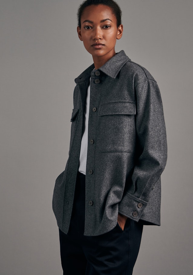 Long sleeve Flannel Blouse Jacket in Grey |  Seidensticker Onlineshop