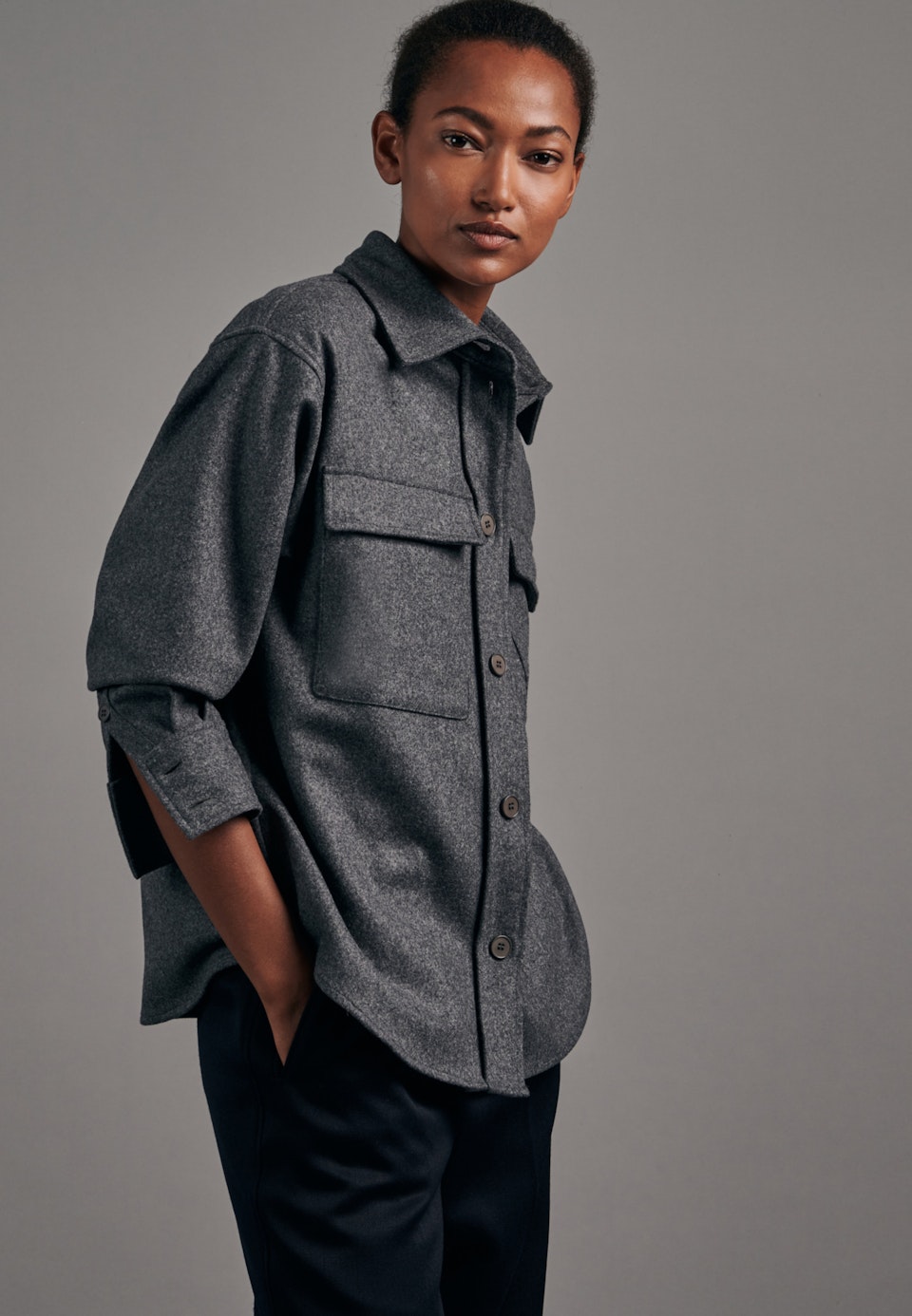 Flanell Blusenjacke in Grau | Seidensticker Onlineshop