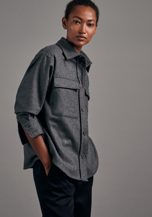 Long sleeve Flannel Blouse Jacket in Grey |  Seidensticker Onlineshop