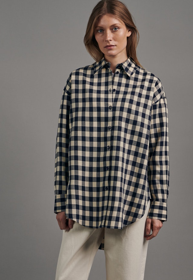 Oversized fit Longbluse Karo in Dunkelblau |  Seidensticker Onlineshop