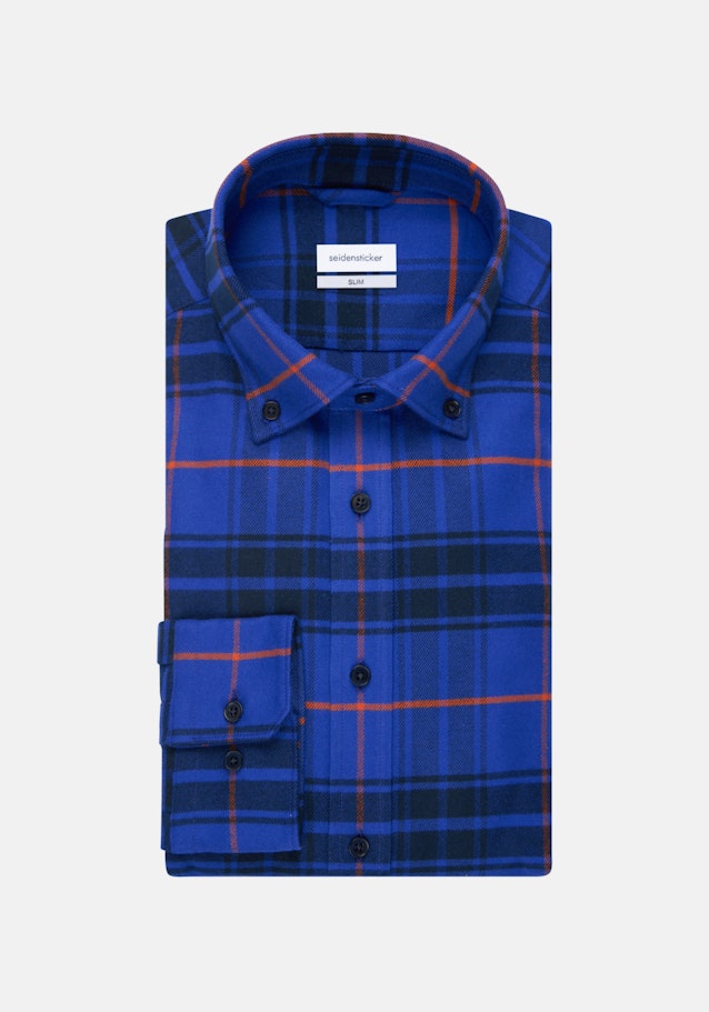 Flanell Business Hemd in Slim mit Button-Down-Kragen in Mittelblau |  Seidensticker Onlineshop