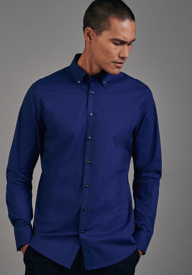 Non-iron Poplin Business Shirt in Shaped with Button-Down-Collar in Medium Blue |  Seidensticker Onlineshop