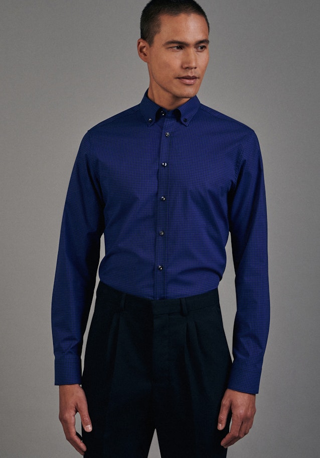 Non-iron Poplin Business Shirt in Shaped with Button-Down-Collar in Medium Blue |  Seidensticker Onlineshop