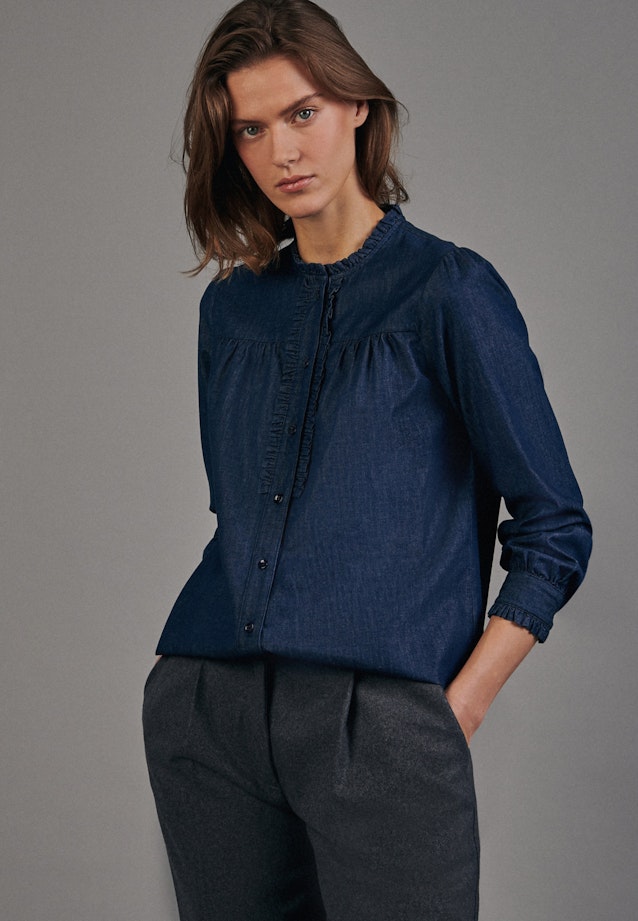 Regular fit Stehkragenbluse Uni in Dunkelblau |  Seidensticker Onlineshop