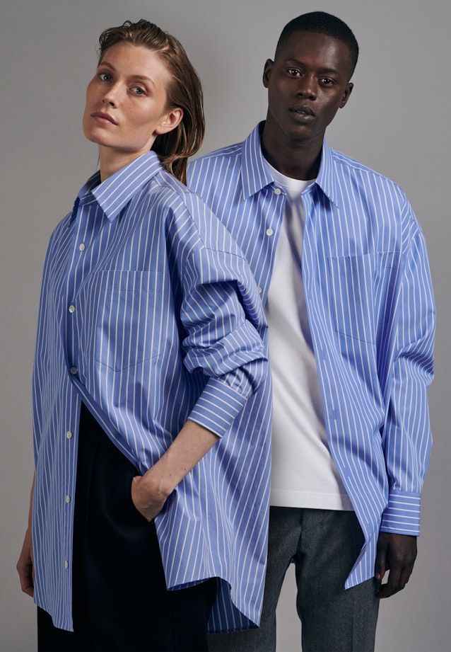 Oversized fit Business Hemd Streifen in Hellblau |  Seidensticker Onlineshop