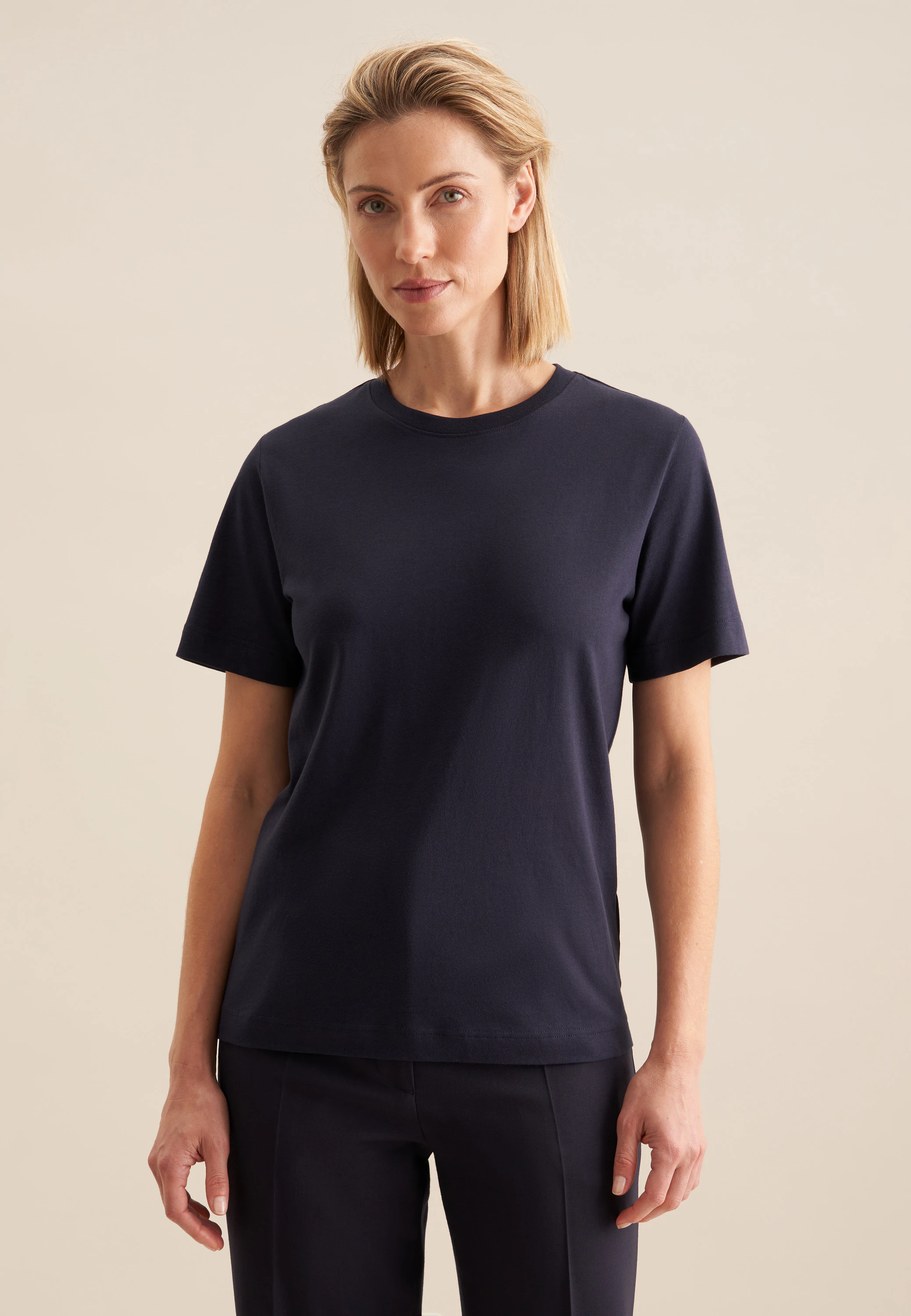 Jersey T- Shirt Crew Neck aus Baumwolle Blau XS