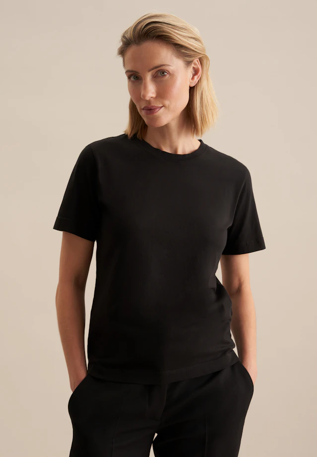 T-shirt en jersey à col rond en coton in Noir |  Seidensticker Onlineshop
