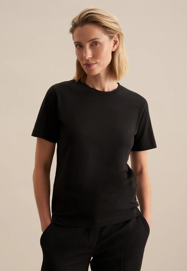 Jersey T- Shirt Crew Neck aus Baumwolle in Schwarz | Seidensticker Onlineshop