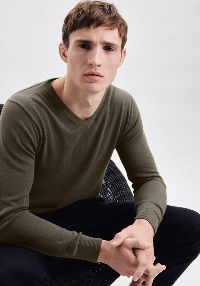 Regular Pullover Uni in Grün |  Seidensticker Onlineshop