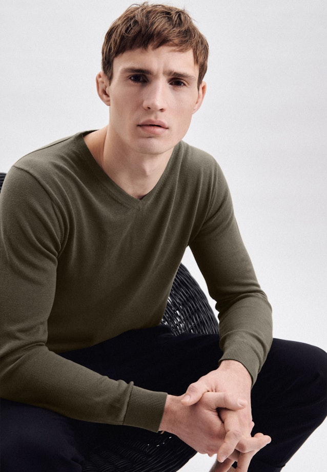 Regular Pullover Uni in Grün |  Seidensticker Onlineshop