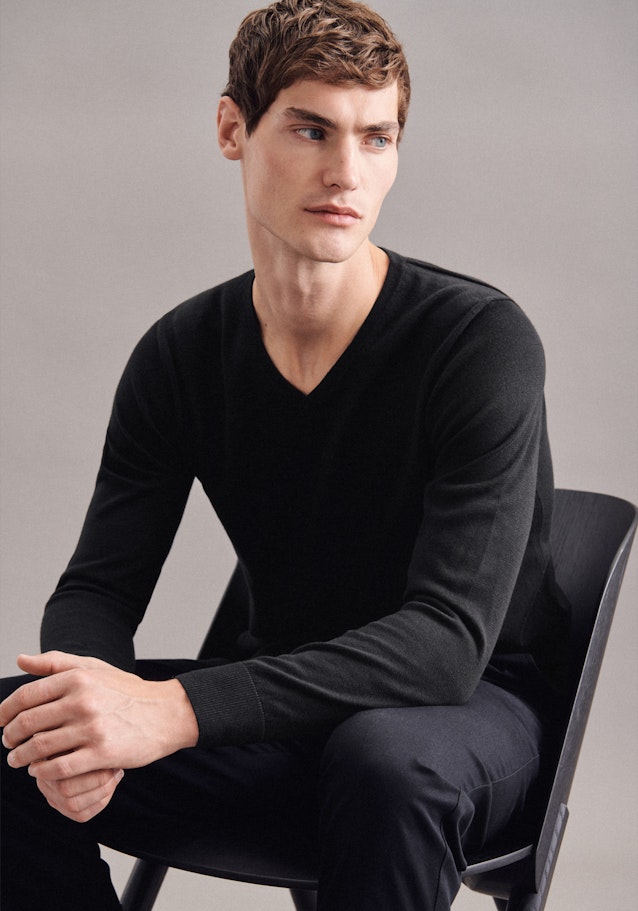 Regular Pullover Uni in Noir | Seidensticker Onlineshop