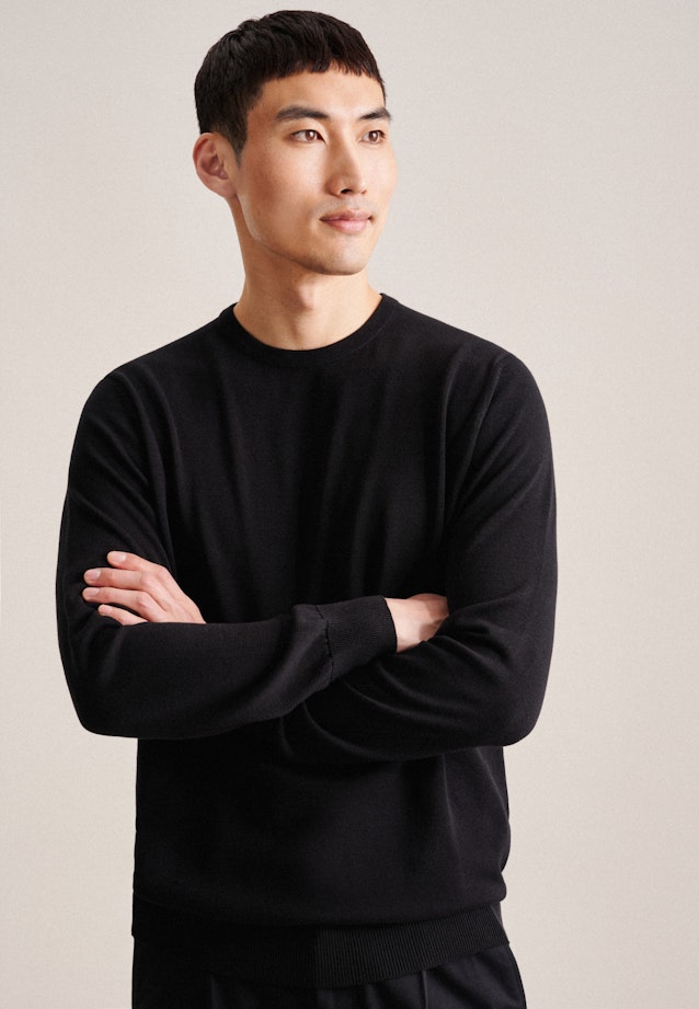 Crew Neck Pullover Uni in Black |  Seidensticker Onlineshop
