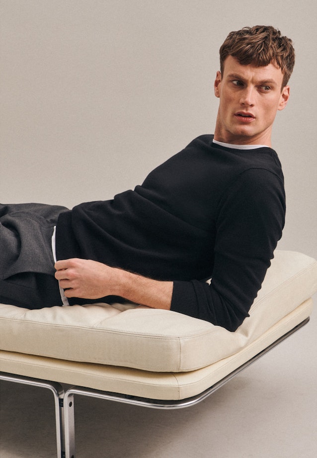 Crew Neck Pullover Uni in Black |  Seidensticker Onlineshop