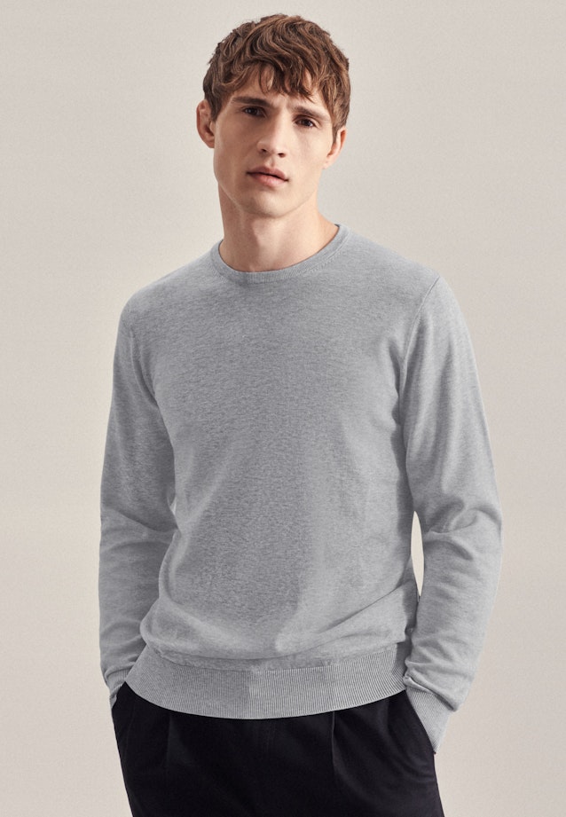 Gerader Schnitt (Normal-Fit) Pullover Uni in Grau |  Seidensticker Onlineshop