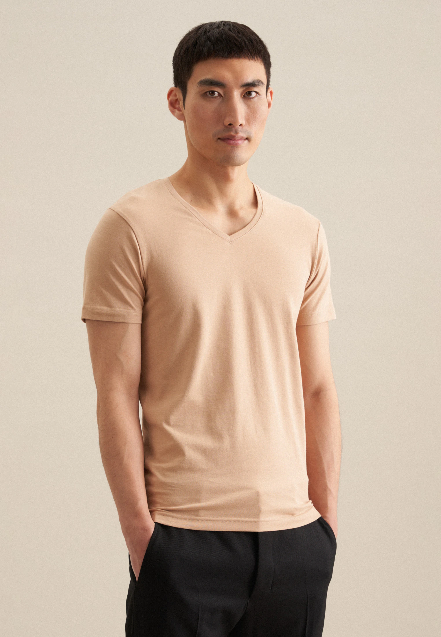 V-Neck Unterzieh-T-Shirt Beige L