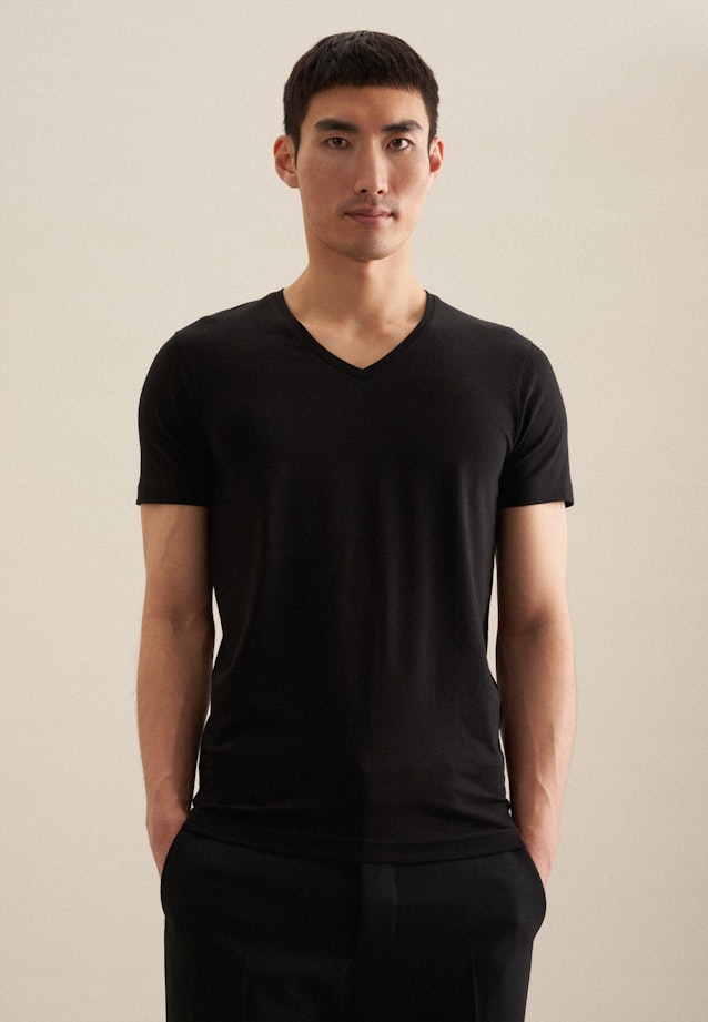 V-Neck T-Shirt Slim fit in Schwarz | Seidensticker Onlineshop