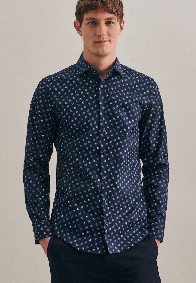 Slim Oxfordhemd Druck in Dunkelblau |  Seidensticker Onlineshop