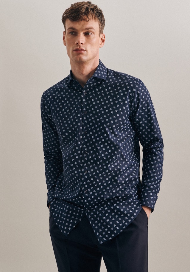Regular Oxfordhemd Druck in Dunkelblau | Seidensticker Onlineshop