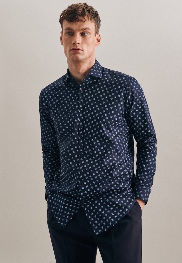 Regular Oxfordhemd Druck in Dunkelblau |  Seidensticker Onlineshop