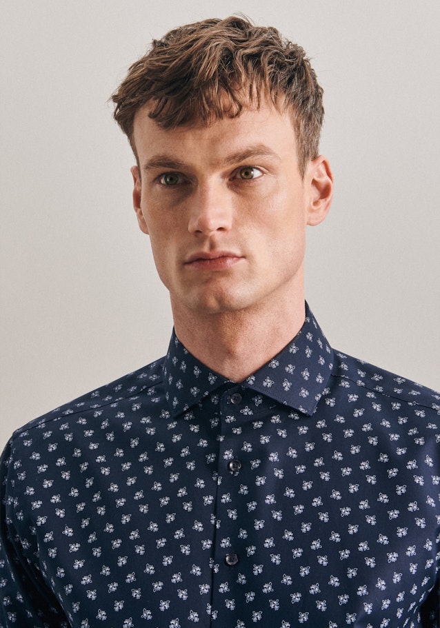 Regular Oxfordhemd Druck in Dunkelblau | Seidensticker Onlineshop