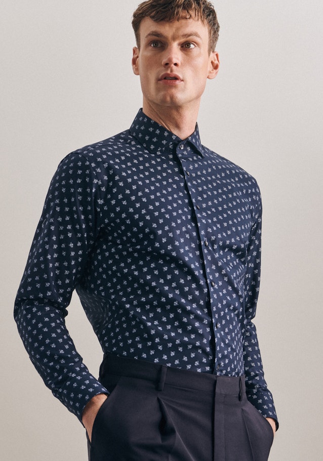 Regular Oxfordhemd Druck in Dunkelblau | Seidensticker Onlineshop