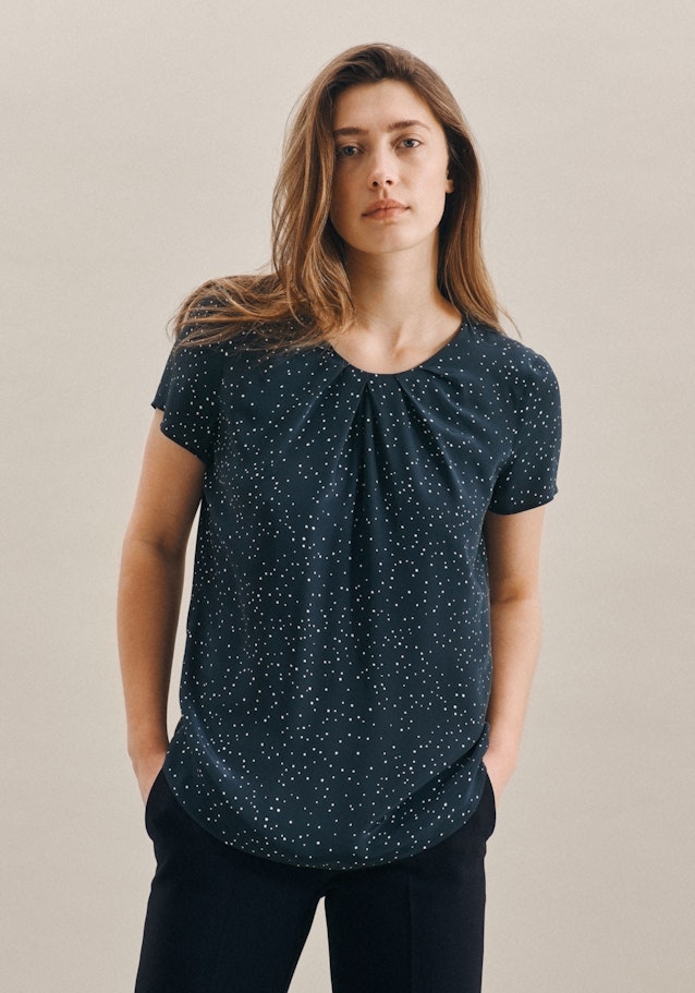 Korte mouwen Popeline Shirtblouse in Donkerblauw |  Seidensticker Onlineshop