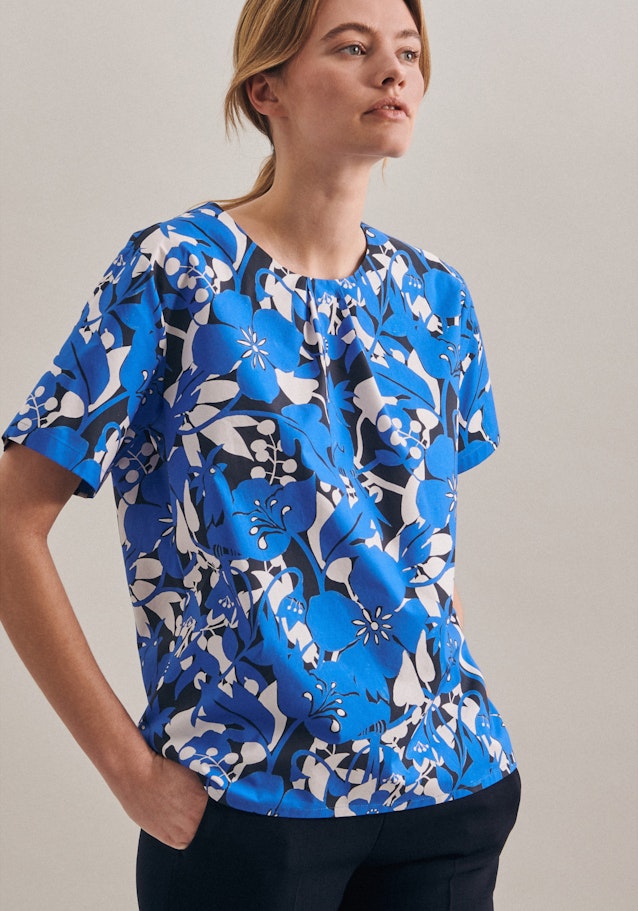 Oversized fit Shirtbluse Floral in Mittelblau | Seidensticker Onlineshop