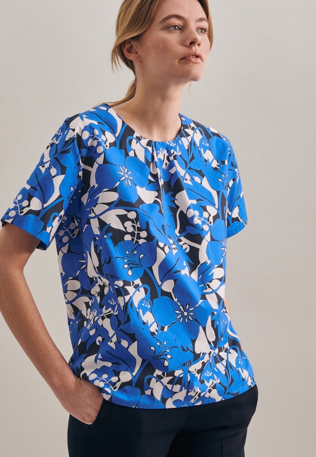Oversized fit Shirtbluse Floral in Mittelblau |  Seidensticker Onlineshop