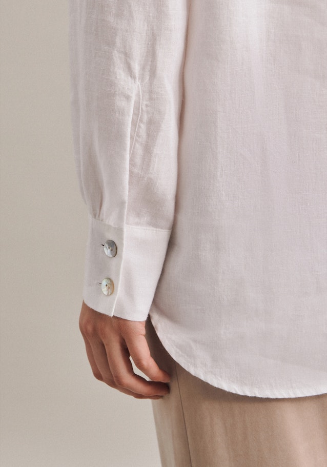 Long sleeve Linen Stand-Up Blouse in White |  Seidensticker Onlineshop