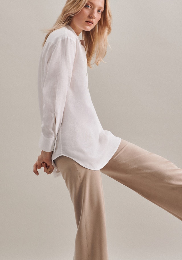 Long sleeve Linen Stand-Up Blouse in White |  Seidensticker Onlineshop