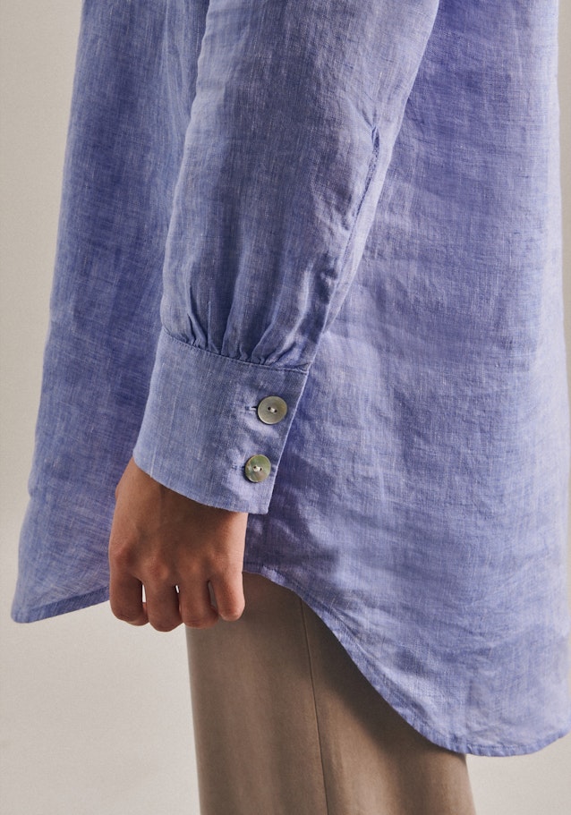 Long sleeve Linen Stand-Up Blouse in Dark Blue |  Seidensticker Onlineshop