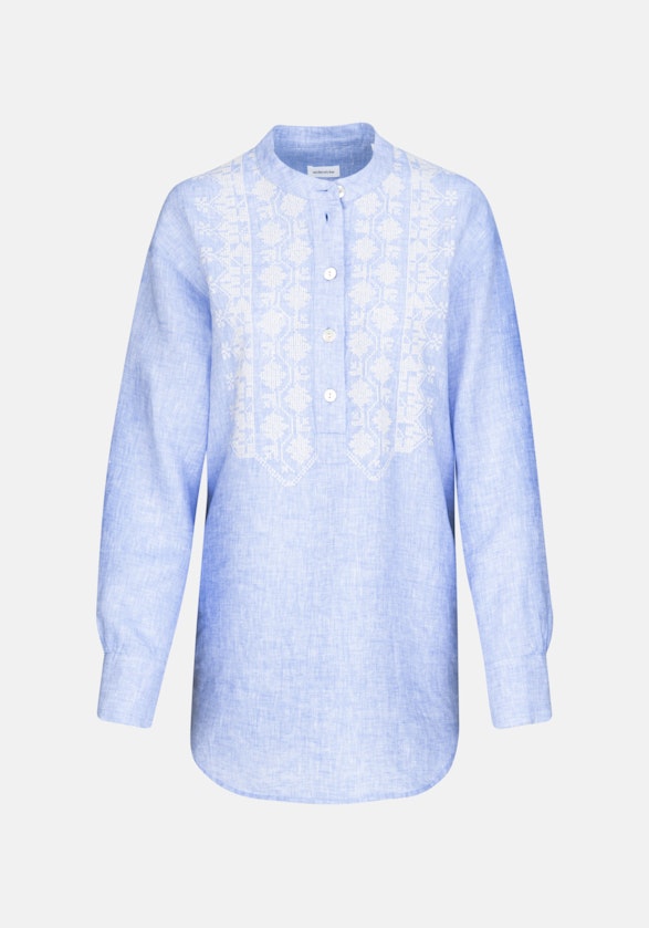 Long sleeve Linen Stand-Up Blouse in Dark Blue |  Seidensticker Onlineshop