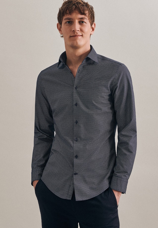 Slim Oxfordhemd Druck in Dunkelblau |  Seidensticker Onlineshop