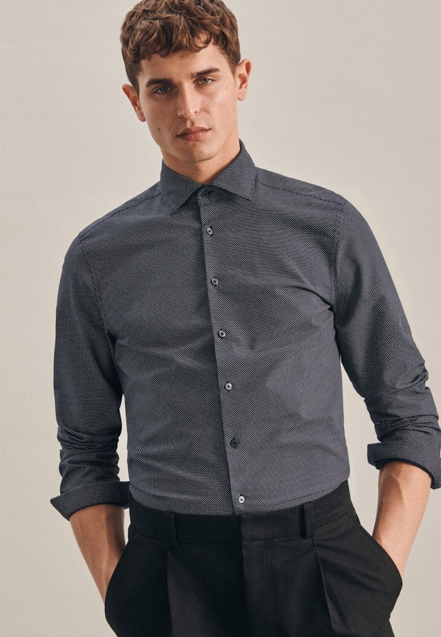 X-Slim Oxfordhemd Druck in Dunkelblau |  Seidensticker Onlineshop