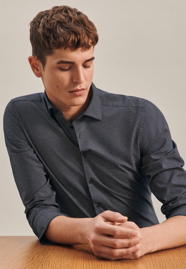 X-Slim Oxfordhemd Druck in Dunkelblau |  Seidensticker Onlineshop