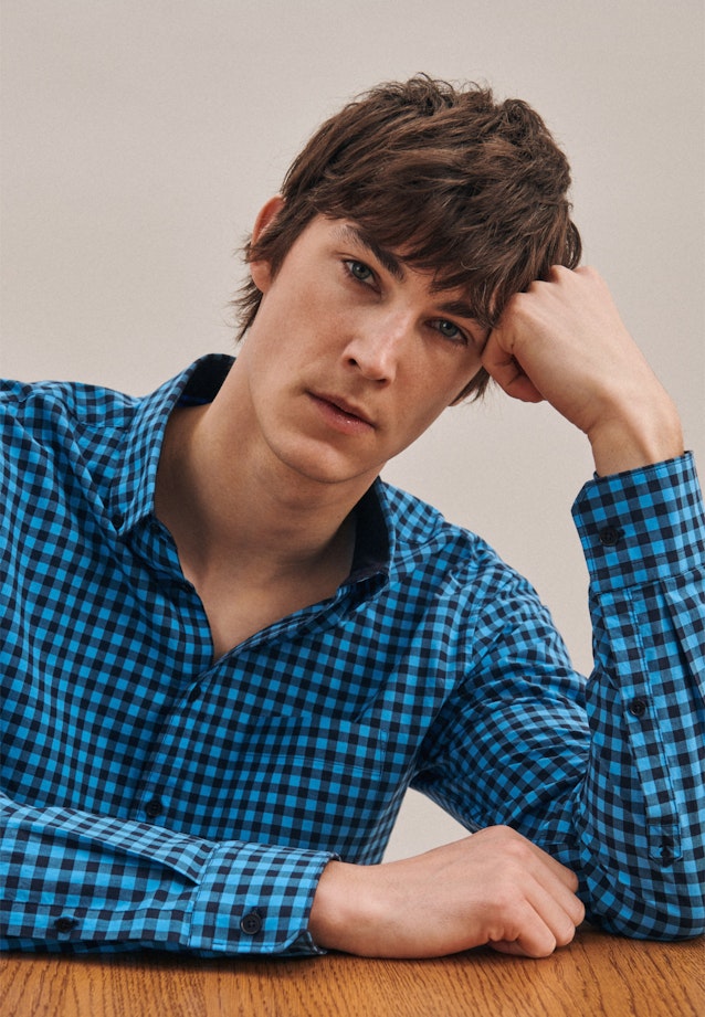 Regular Business Shirt Check in Turquoise |  Seidensticker Onlineshop