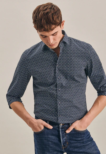 Slim Business Hemd Print in Dunkelblau |  Seidensticker Onlineshop