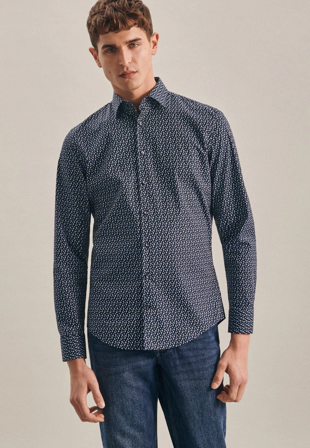 Slim Business Hemd Print in Dunkelblau |  Seidensticker Onlineshop