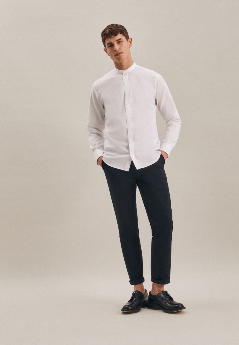 Non-iron Twill Business Shirt in Shaped with Stand-Up Collar