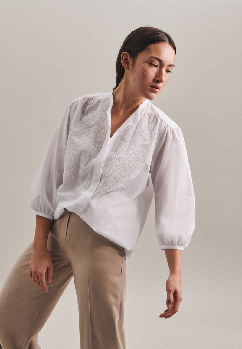 3/4-sleeve Voile Stand-Up Blouse