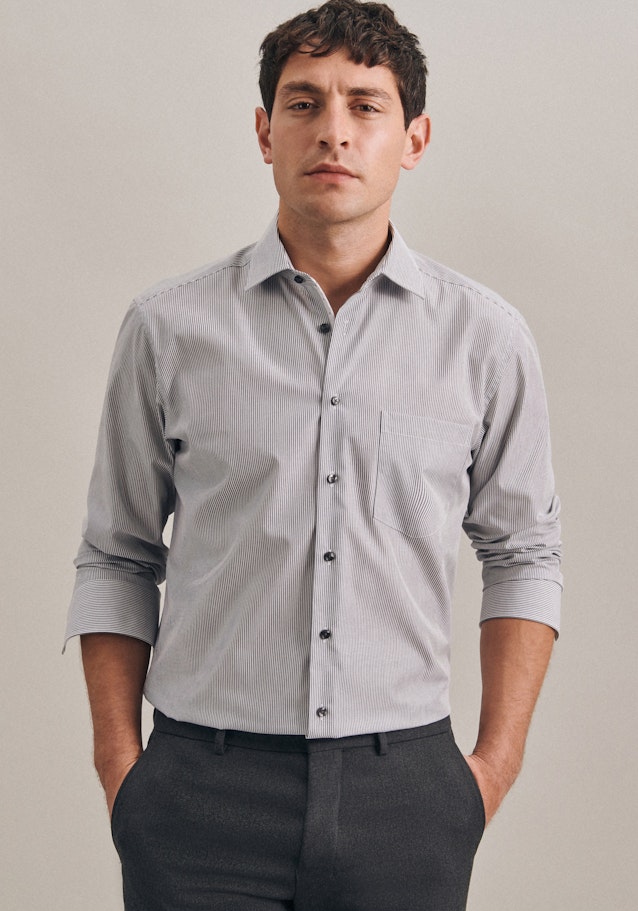 Non-iron Poplin Business Shirt in Regular with Kent-Collar in Grey |  Seidensticker Onlineshop